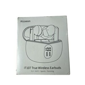 Kicoeon IT107 True Wireless Black Earbuds Bluetooth 5.3 Noise Cancelling Mic NIB